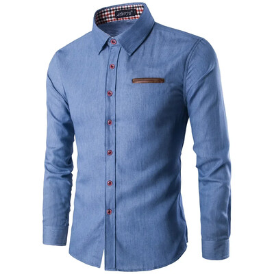 2025. aasta meeste pikkade varrukatega teksariidest kleit Slim Fit Button Down vabaaja topsärgid Meeste pidulikud kleidisärgid Blusas Chemise Homme