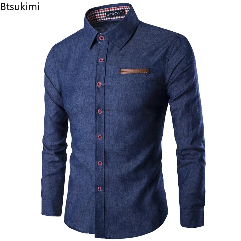 2025. aasta meeste pikkade varrukatega teksariidest kleit Slim Fit Button Down vabaaja topsärgid Meeste pidulikud kleidisärgid Blusas Chemise Homme