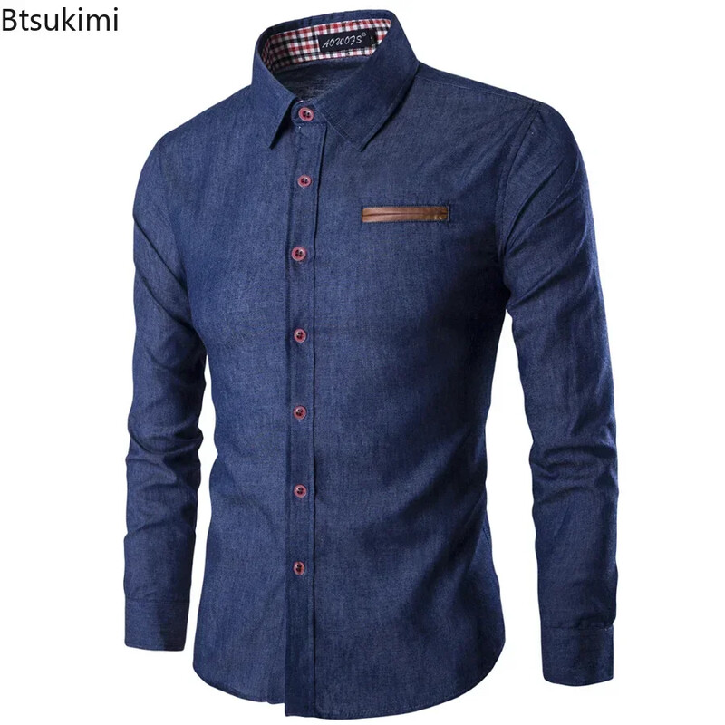 2025. aasta meeste pikkade varrukatega teksariidest kleit Slim Fit Button Down vabaaja topsärgid Meeste pidulikud kleidisärgid Blusas Chemise Homme