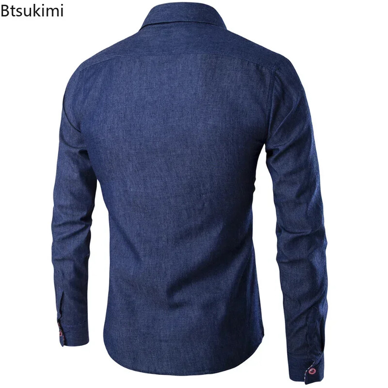 2025. aasta meeste pikkade varrukatega teksariidest kleit Slim Fit Button Down vabaaja topsärgid Meeste pidulikud kleidisärgid Blusas Chemise Homme