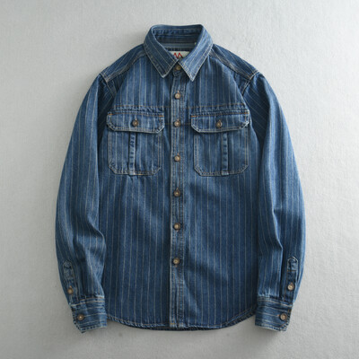 2024 m. rudens nauji amerikietiški įrankiai nostalgiški skalbiniai vyriški džinsiniai marškiniai retro ilgomis rankovėmis dryžuotas paltas