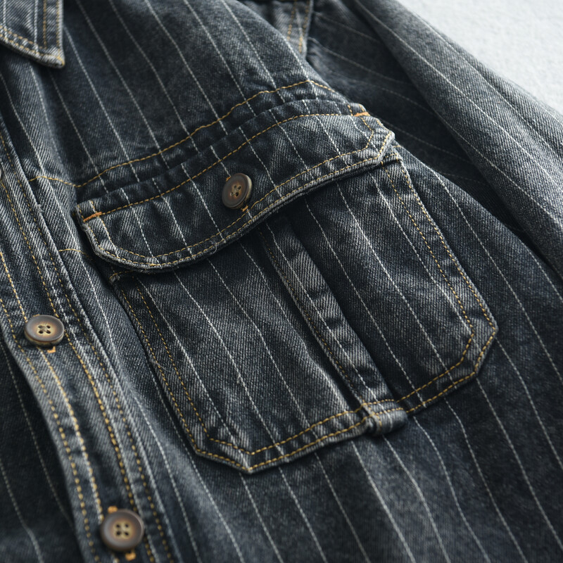 2024 m. rudens nauji amerikietiški įrankiai nostalgiški skalbiniai vyriški džinsiniai marškiniai retro ilgomis rankovėmis dryžuotas paltas