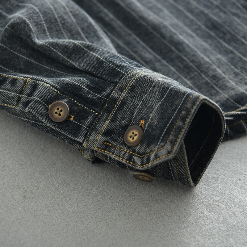 2024 m. rudens nauji amerikietiški įrankiai nostalgiški skalbiniai vyriški džinsiniai marškiniai retro ilgomis rankovėmis dryžuotas paltas