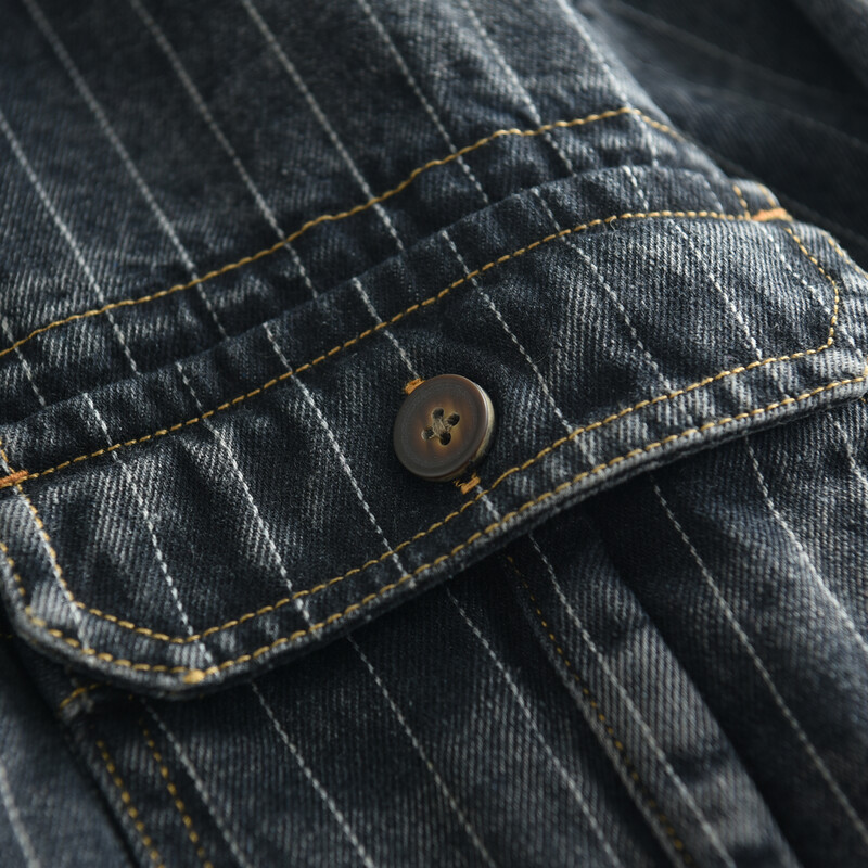 2024 m. rudens nauji amerikietiški įrankiai nostalgiški skalbiniai vyriški džinsiniai marškiniai retro ilgomis rankovėmis dryžuotas paltas