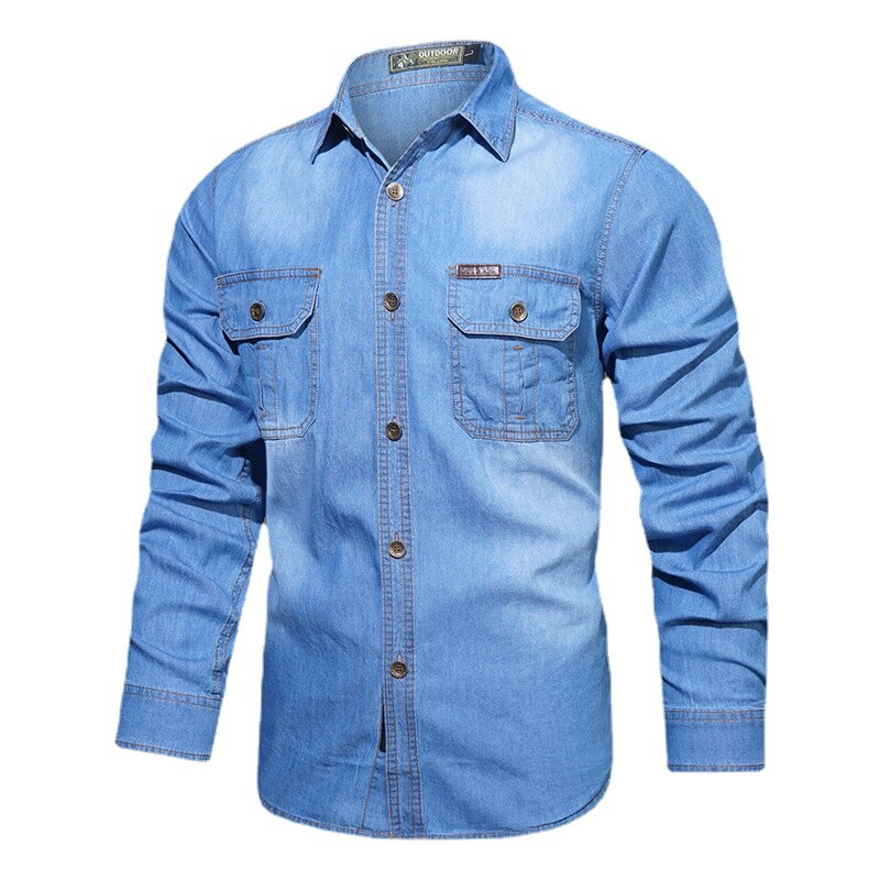 Nauji pavasario vyriški lauko džinsiniai marškiniai su įvairiomis kišenėmis Vyriški džinsiniai marškiniai ilgomis rankovėmis Kokybiški vyriški medvilniniai laisvalaikio džinsai marškiniai 5