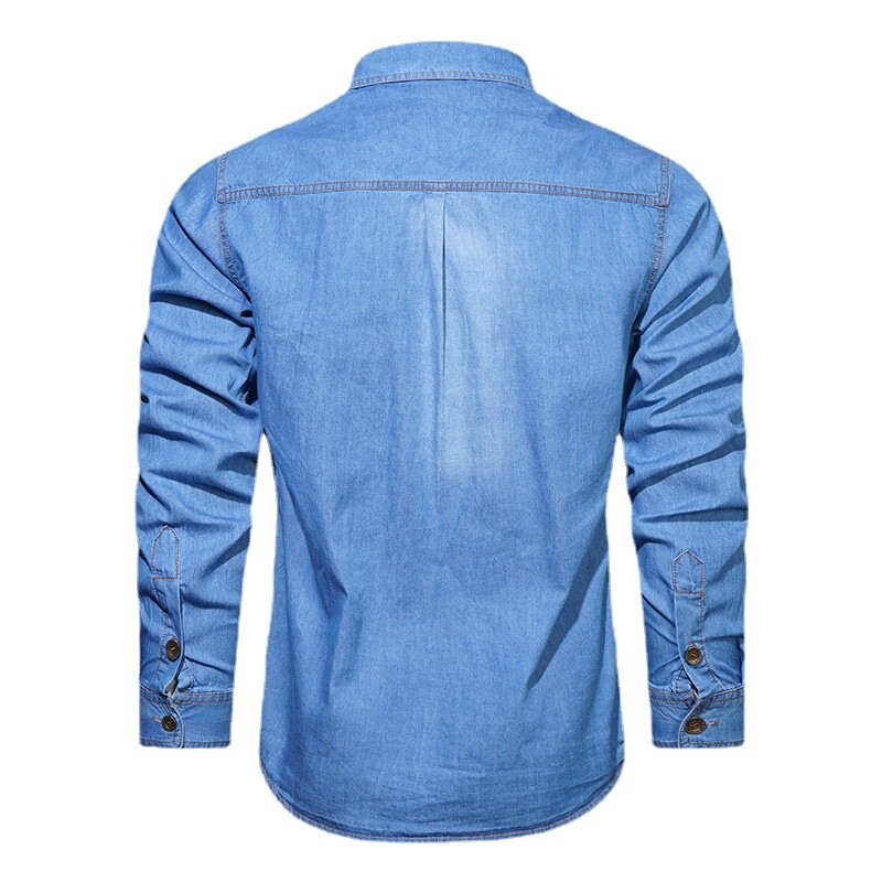 Nauji pavasario vyriški lauko džinsiniai marškiniai su įvairiomis kišenėmis Vyriški džinsiniai marškiniai ilgomis rankovėmis Kokybiški vyriški medvilniniai laisvalaikio džinsai marškiniai 5
