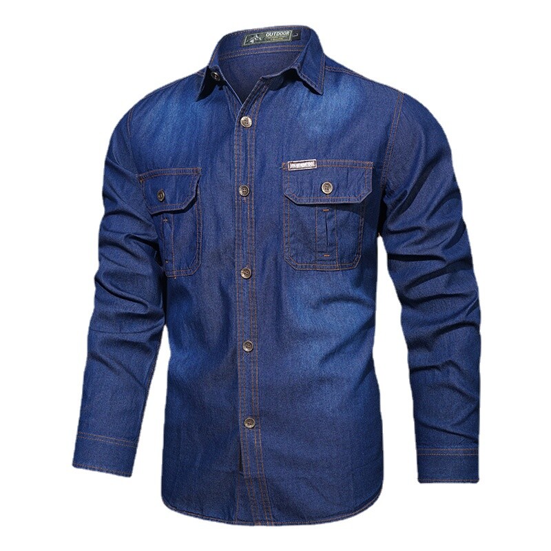 Nauji pavasario vyriški lauko džinsiniai marškiniai su įvairiomis kišenėmis Vyriški džinsiniai marškiniai ilgomis rankovėmis Kokybiški vyriški medvilniniai laisvalaikio džinsai marškiniai 5