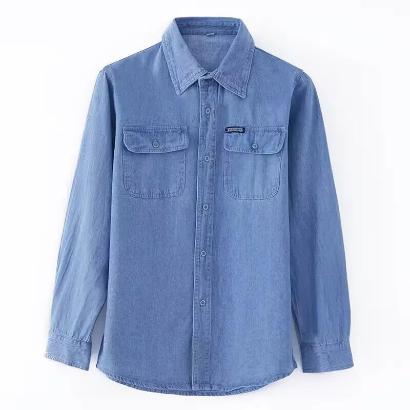 Jaunu vīriešu džinsa krekls ar garām piedurknēm kokvilnas saules aizsardzības brīvi pieguļošs darba apģērbs ikdienas stila krekls pavasara vasarai rudenim