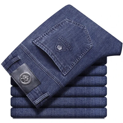 Pavasara vasara Plānas, kvalitatīvas biznesa lielizmēra vīriešu elastīgas, plānas džinsas, brīvas ikdienas bikses