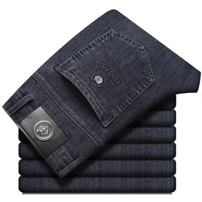 Pavasara vasara Plānas, kvalitatīvas biznesa lielizmēra vīriešu elastīgas, plānas džinsas, brīvas ikdienas bikses