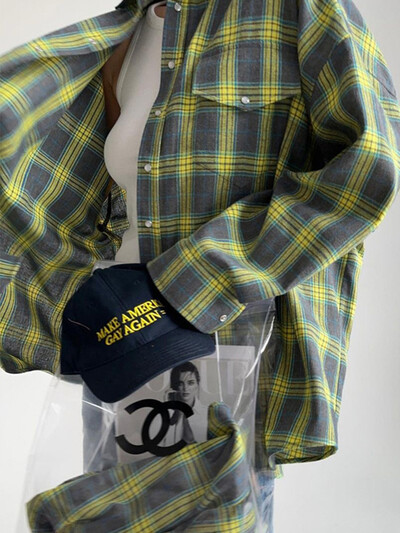 Mumaroho, 2024 m., rudens, žiemos žiemos ilgomis rankovėmis mėlyni languoti marškiniai Vintažiniai negabaritinės palaidinės, skirtos moteriai