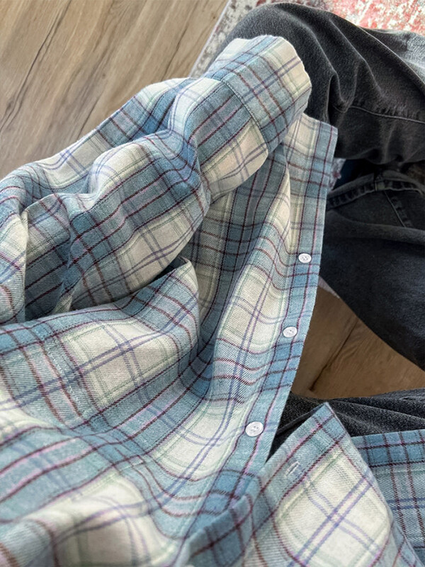 Mumaroho, 2024 m., rudens, žiemos žiemos ilgomis rankovėmis mėlyni languoti marškiniai Vintažiniai negabaritinės palaidinės, skirtos moteriai