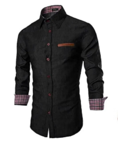 Uus kevad-sügis meeste vabaaja särk tasku lapiga nahast Slim Fit teksapüksid pikkade varrukatega siledaks sihouette