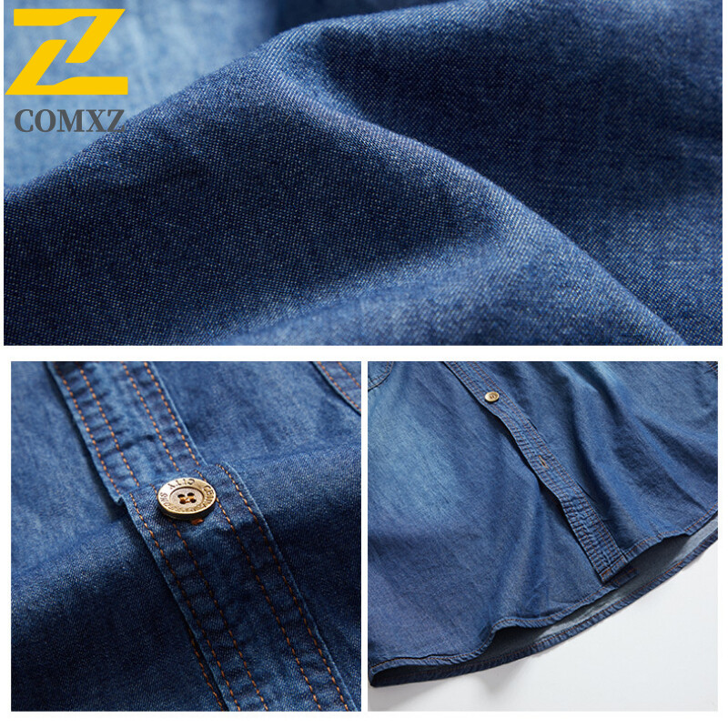 Vasariniai džinsiniai marškiniai trumpomis rankovėmis Vyriški madingi retro stiliaus ploni, kvėpuojantys mėlyni marškiniai, vyriškas laisvalaikio fotografijos kelioninis kišeninis švarkas