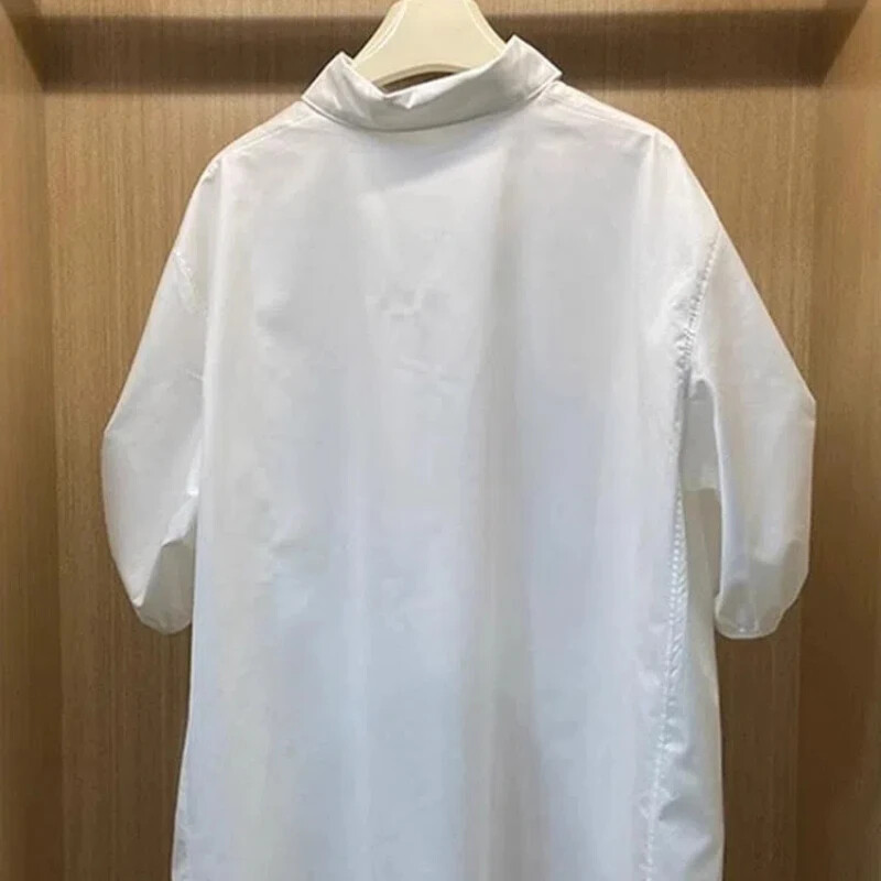 Asimetriska kroku brīva vintage blūze Vasaras jauna ar īsām piedurknēm masīvi ielas ikdienas kreklu topi Modes eleganti sieviešu apģērbi