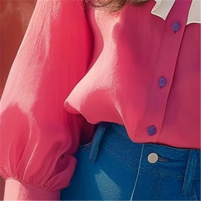 Limiguyue rožinė raudona šifoninė palaidinė, rudeninė, raukiniai marškiniai, prancūziški, švelnūs ilgomis rankovėmis, viena krūtinė, moteriški viršutiniai korėjietiški 376P