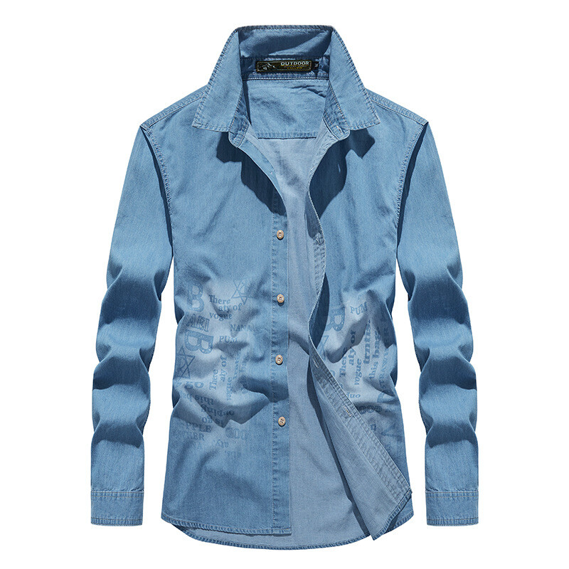 Muške retro ležerne traper košulje dugih rukava Visokokvalitetne muške pamučne plave traper košulje Nove proljetne muške modne traper košulje 5XL