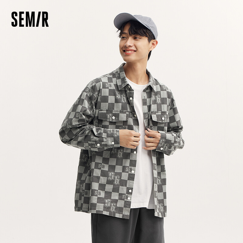 „Semir“ marškinėliai ilgomis rankovėmis, vyriški 2024 m. Nauji rudens retro languoti spaudiniai gryna medvilnė Asmenybės madinga imitacija džinsinio audinio viršus