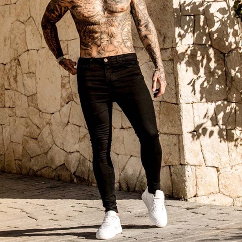 Rudens vyriški džinsai Elastinės siauros vienspalvės tamprios pieštuko kelnės Slim Fit džinsiniai džinsai Bėgiojanti gatvės apranga kaubojų laisvalaikio kelnės