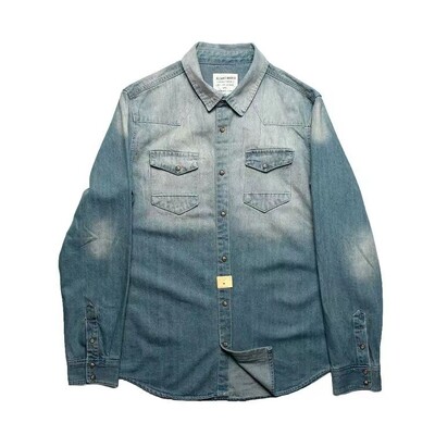 Amerikietiško britiško stiliaus chaki stiliaus retro skalbimo ir senų vyriškų darbo drabužių drabužiai ilgomis rankovėmis džinsiniai marškiniai striukė Vyrai