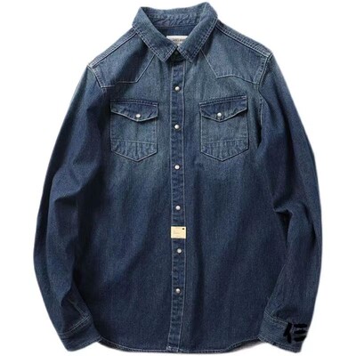 Amerikietiško britiško stiliaus chaki stiliaus retro skalbimo ir senų vyriškų darbo drabužių drabužiai ilgomis rankovėmis džinsiniai marškiniai striukė Vyrai