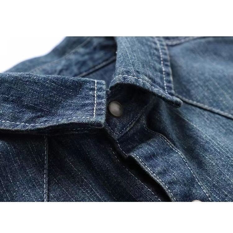 Amerikietiško britiško stiliaus chaki stiliaus retro skalbimo ir senų vyriškų darbo drabužių drabužiai ilgomis rankovėmis džinsiniai marškiniai striukė Vyrai