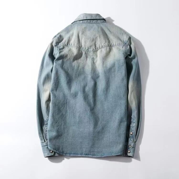 Amerikietiško britiško stiliaus chaki stiliaus retro skalbimo ir senų vyriškų darbo drabužių drabužiai ilgomis rankovėmis džinsiniai marškiniai striukė Vyrai