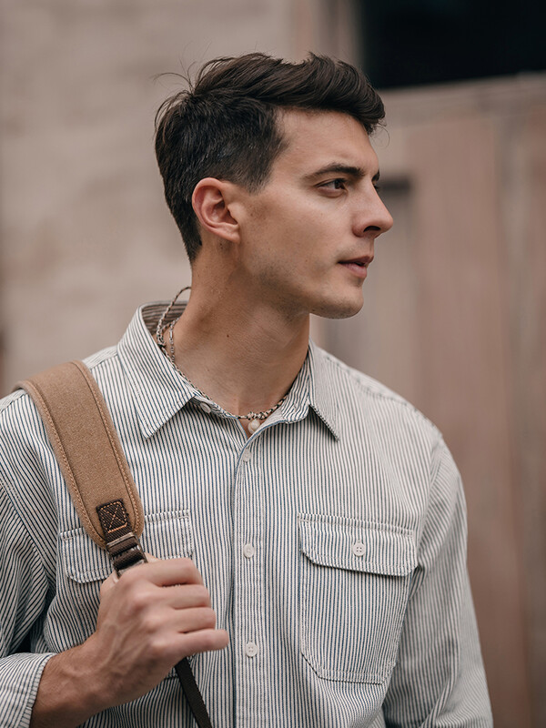 SIMWOOD High Standard 2025 Spring New Oversize 7oz Industrial Stripe ilgomis rankovėmis darbo marškiniai Vyriški džinsiniai marškiniai su krūtine