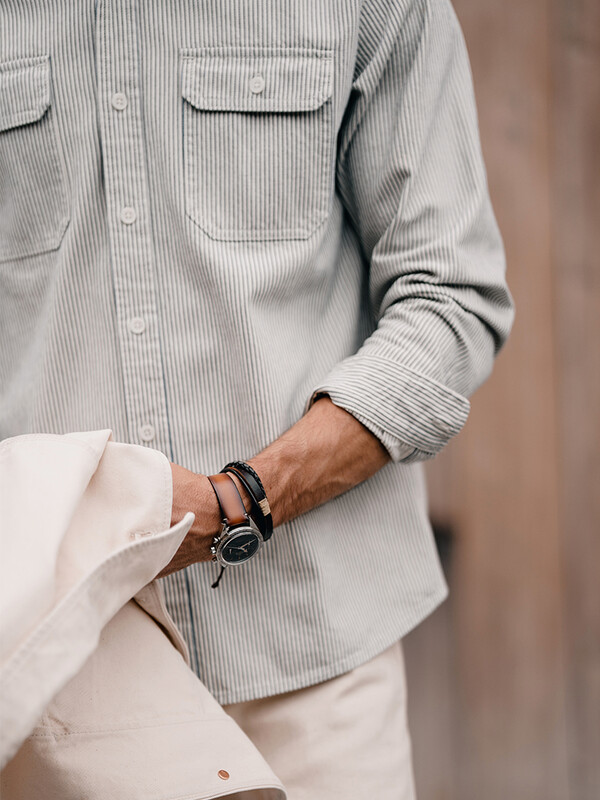 SIMWOOD High Standard 2025 Spring New Oversize 7oz Industrial Stripe ilgomis rankovėmis darbo marškiniai Vyriški džinsiniai marškiniai su krūtine