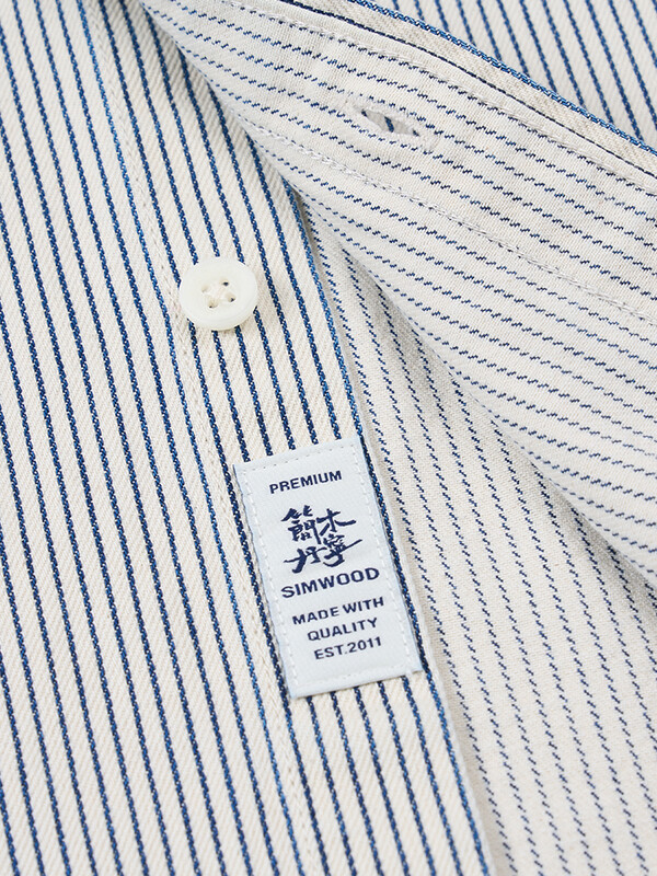 SIMWOOD High Standard 2025 Spring New Oversize 7oz Industrial Stripe ilgomis rankovėmis darbo marškiniai Vyriški džinsiniai marškiniai su krūtine