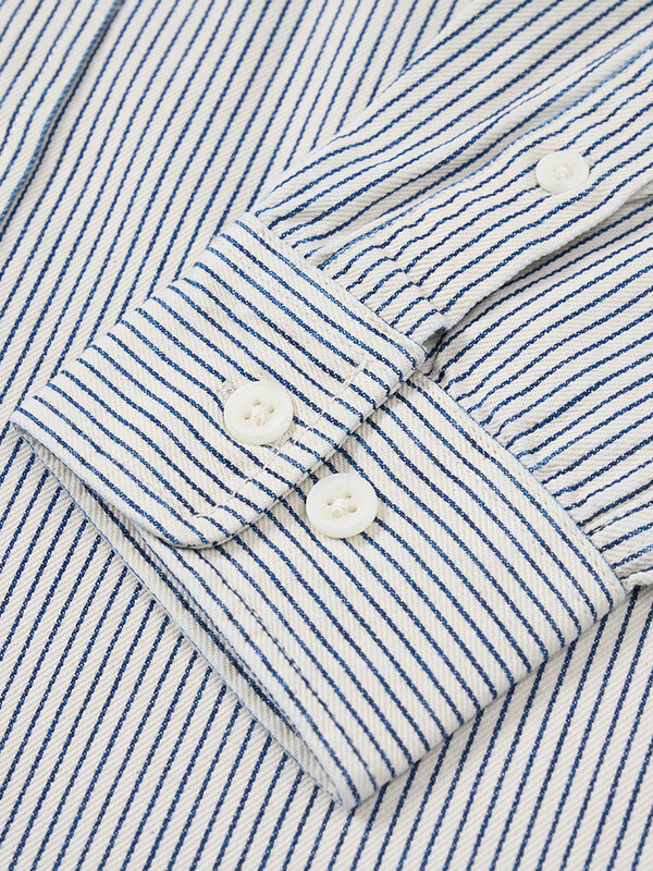 SIMWOOD High Standard 2025 Spring New Oversize 7oz Industrial Stripe ilgomis rankovėmis darbo marškiniai Vyriški džinsiniai marškiniai su krūtine