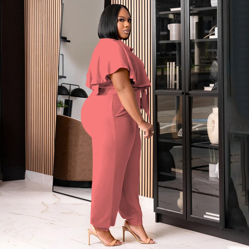 Didelio dydžio laisvalaikio dviejų dalių rinkinys Tvirtas vasaros apykaklė trumpomis rankovėmis kaklaraištis mazgas apkarpytos viršutinės kelnės 2 vienetų per didelis sportinis kostiumas