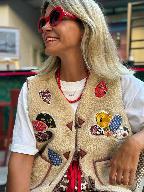 Casual Print lambavillast vestid, naiste V-kaelus, varrukateta sarvedeta nööbid, taskud, paagid, Camis 2024. aasta sügisene daami vintage tänava vest