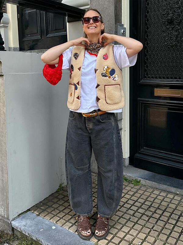 Casual Print lambavillast vestid, naiste V-kaelus, varrukateta sarvedeta nööbid, taskud, paagid, Camis 2024. aasta sügisene daami vintage tänava vest