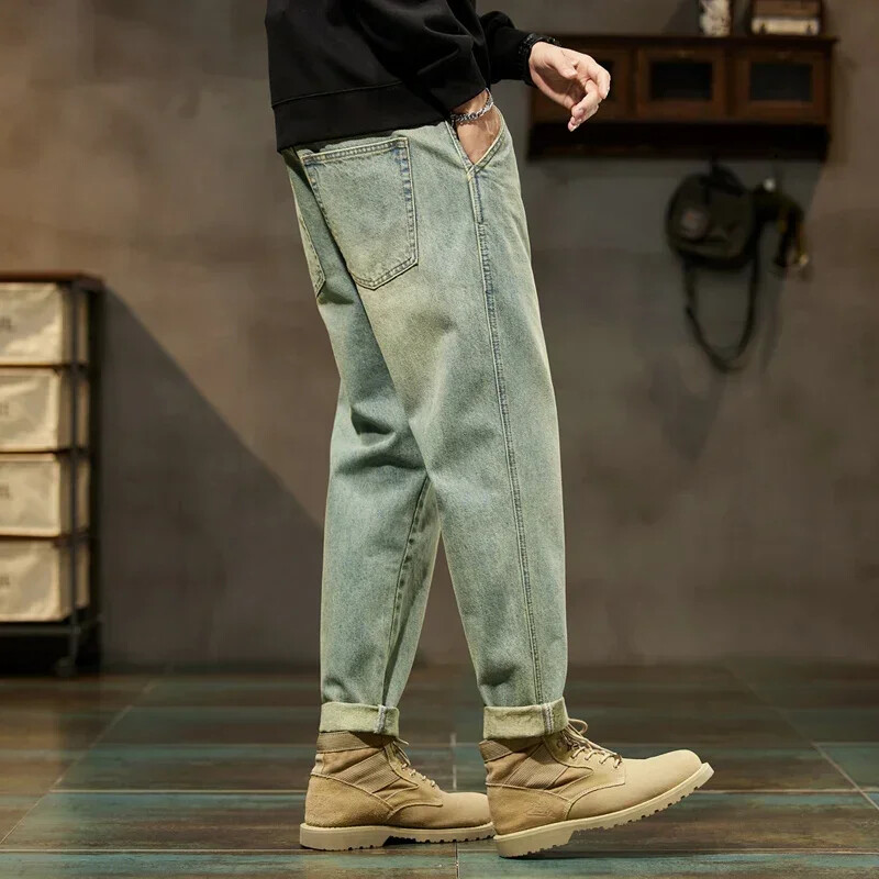 2024 m. rudens ir žiemos Naujos laisvos ir universalios haremo kelnės Retro paprastos mados vienspalvės Patogūs universalūs džinsai vyrams