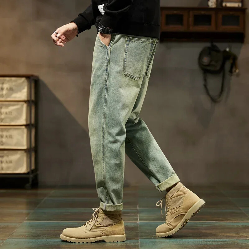 2024 m. rudens ir žiemos Naujos laisvos ir universalios haremo kelnės Retro paprastos mados vienspalvės Patogūs universalūs džinsai vyrams