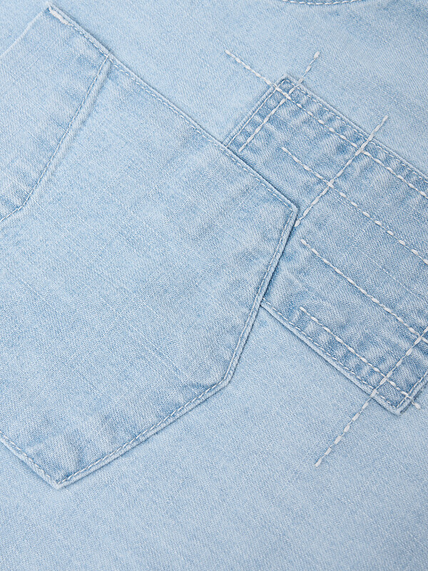 SIMWOOD High Standard Series 2025 Summer New Oversize, trumpomis rankovėmis 7 uncijos skalbti džinsiniai marškiniai Vyriški siuvinėti logotipo viršūnės