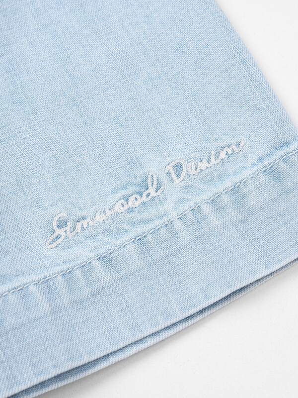 SIMWOOD High Standard Series 2025 Summer New Oversize, trumpomis rankovėmis 7 uncijos skalbti džinsiniai marškiniai Vyriški siuvinėti logotipo viršūnės