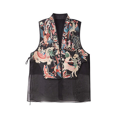 Vintažinės kinų stiliaus liemenės švarkas, susiūtas tinklelis, išsiuvinėtas sagtimi Tang kostiuminis paltas Vasarinė unikali moteriška liemenė be rankovių