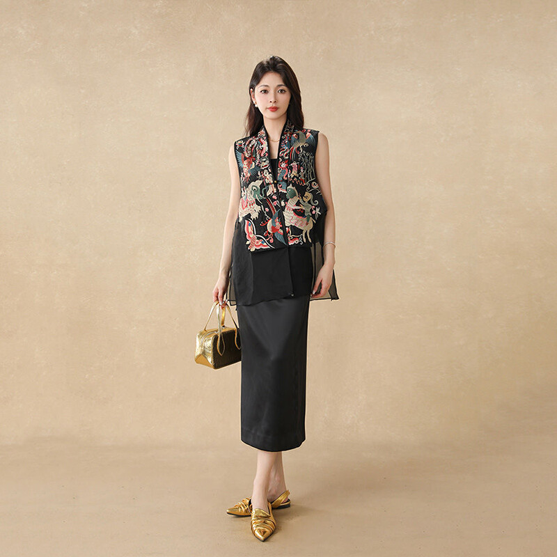 Vintažinės kinų stiliaus liemenės švarkas, susiūtas tinklelis, išsiuvinėtas sagtimi Tang kostiuminis paltas Vasarinė unikali moteriška liemenė be rankovių