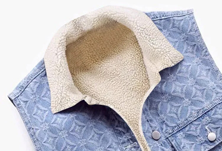 Rudens žiemos ėriuko vilna, pastorinta džinsinė liemenė, moteriška laisvo kirpimo korėjietiško stiliaus Bf vėjo medvilnės užsegama liemenė ant peties striukė