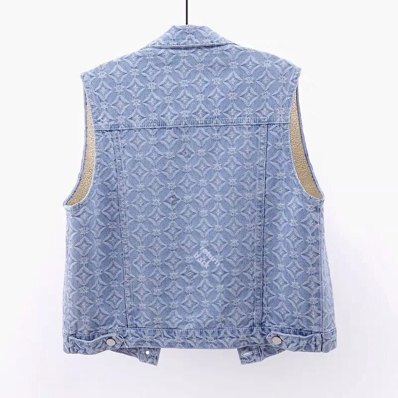 Rudens žiemos ėriuko vilna, pastorinta džinsinė liemenė, moteriška laisvo kirpimo korėjietiško stiliaus Bf vėjo medvilnės užsegama liemenė ant peties striukė