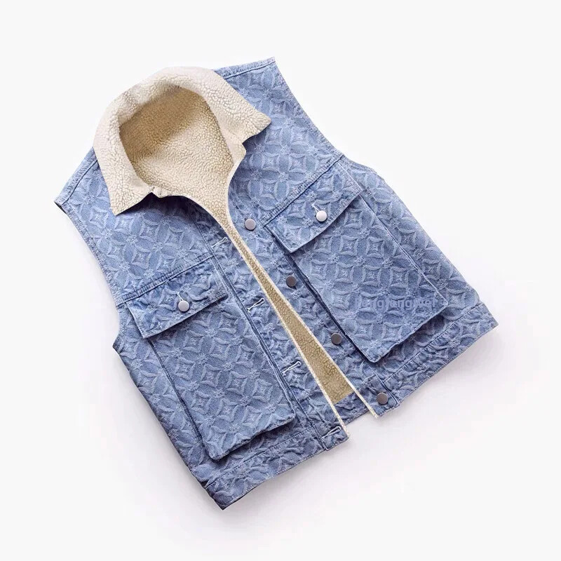 Rudens žiemos ėriuko vilna, pastorinta džinsinė liemenė, moteriška laisvo kirpimo korėjietiško stiliaus Bf vėjo medvilnės užsegama liemenė ant peties striukė