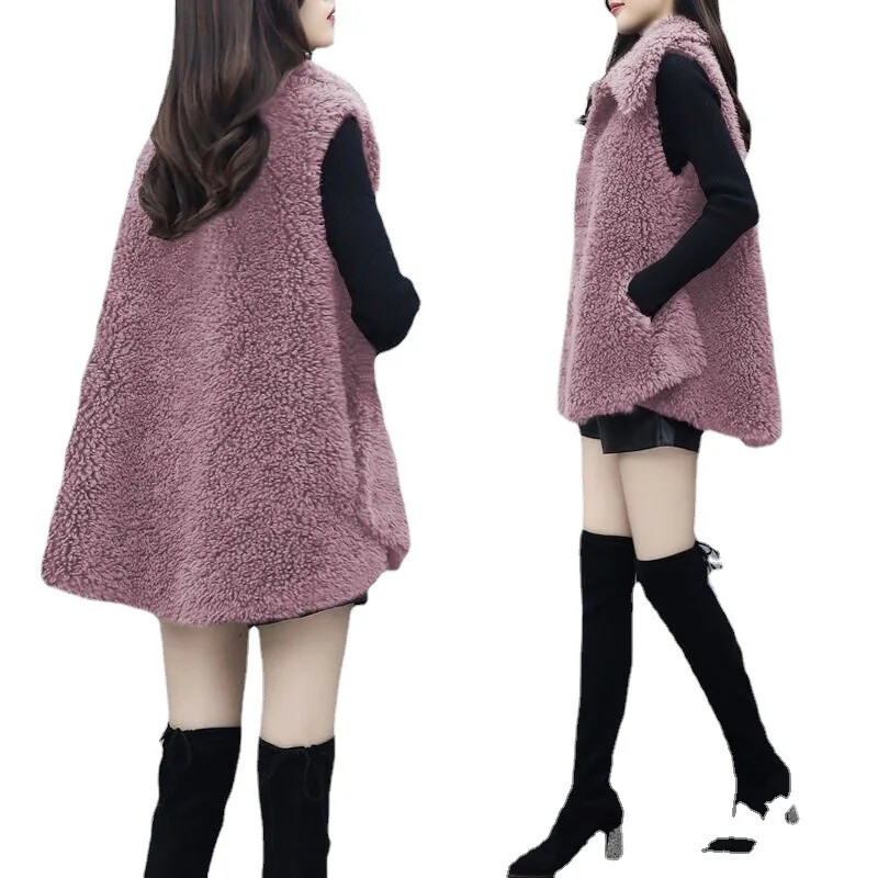 Modes divpusēja plīša veste sievietēm, brīvi pieguļoša, moderna korejiešu stila vienkrāsaina augšējā slāņa rudens/ziemas ierašanās