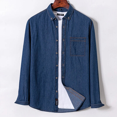 2023 Cămașă din denim cu design de buzunar, clasică, 100% bumbac, cu mâneci lungi, broderie de modă, haine confortabile