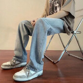 Pavasaris Vasara Nauji vyriški džinsai Universalūs madingi tiesių kojų laisvalaikio kelnės Laisvi korėjietiško stiliaus šviesios spalvos ilgos kelnės