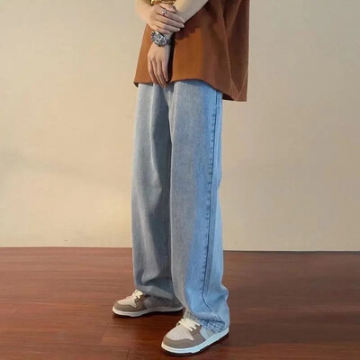Pavasaris Vasara Nauji vyriški džinsai Universalūs madingi tiesių kojų laisvalaikio kelnės Laisvi korėjietiško stiliaus šviesios spalvos ilgos kelnės