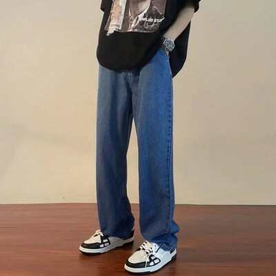 Pavasaris Vasara Nauji vyriški džinsai Universalūs madingi tiesių kojų laisvalaikio kelnės Laisvi korėjietiško stiliaus šviesios spalvos ilgos kelnės