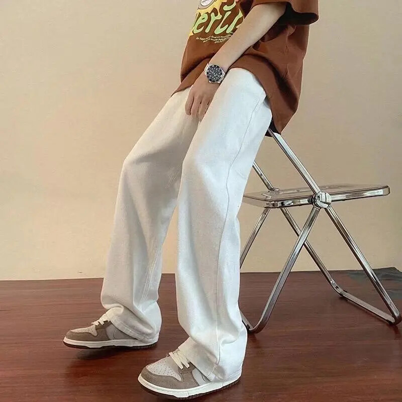 Pavasaris Vasara Nauji vyriški džinsai Universalūs madingi tiesių kojų laisvalaikio kelnės Laisvi korėjietiško stiliaus šviesios spalvos ilgos kelnės