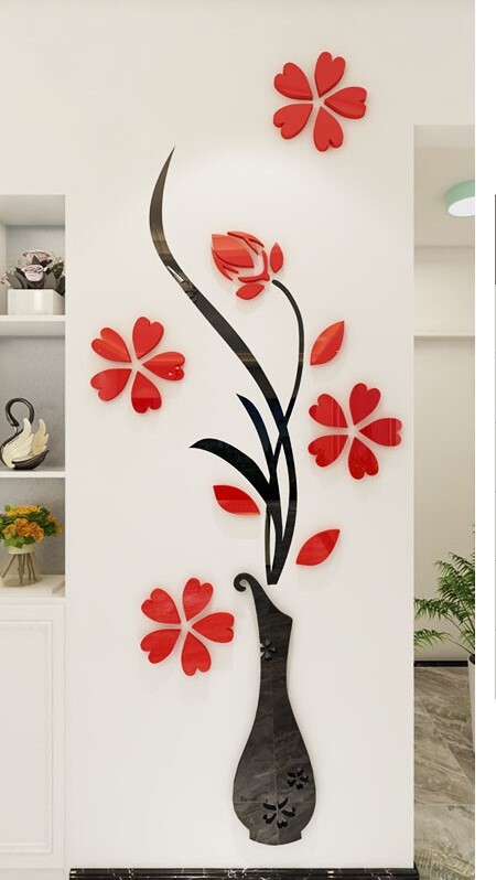 Vaas Ploom Kristall Akrüül 3D Kolmemõõtmelised Seinakleebised Sisetoa Veranda Magamistoa Elutoa Kodukaunistuse kleebiste maalimine